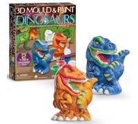 4M Mould & Paint 3D Dinosaurs Kit | Creative Dinosaur Craft Set with Plaster, Paints, Brush & Carving Tool for Kids Age 5+ | DIY Moulding Activity - Make 2x7cm T-Rex Models | Fun Art Gift for Children