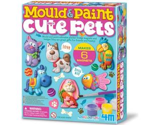 4M Mould & Paint Cute Pets Kit | Creative Animal Craft Set with Plaster, Paints & Brush for Kids Age 5+ | DIY Moulding Activity to Make 6 Magnets or Badges | Fun Art Gift for Children, Mixed Colours