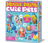 4M Mould & Paint Cute Pets Kit, Make 6 Magnets or Badges, Mixed Colours | Creative Animal Craft Set with Plaster, Paints & Brush, DIY Moulding Activity, Fun Art Gift for Children Age 5+
