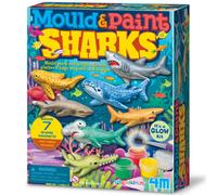 4M Mould & Paint Sharks Craft Kit | Glow in the Dark Sea Life Plaster Set with Paints, Brush & Fact Cards for Kids Age 5+ | DIY Moulding Activity, Make 7 Magnets or Badges | Fun Art Gift for Children