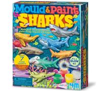4M Mould & Paint Sharks Kit, Glow in the Dark, Make 7 Magnets or Badges | Sea Life Plaster Set with Paints, Brush & Fact Cards, DIY Moulding Activity, Fun Art Gift for Children Age 5+