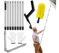 4M Telescopic Gutter Cleaning Tools Kit,2-in-1 Extendable Gutter Cleaner with Brush and Leaf Shovel,180 Degree Adjustable Angle Roof Scraper Moss Removal Pole for Conservatory Roof, Includes Gloves