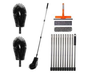 4m Window Squeegee Cleaning Kit - 11-Section Connectable Pole with Silicone Squeegee, Window Washer & Gutter Cleaning Brush for High Windows, Solar Panels, Glass, Roofs & Gutters