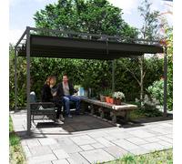 4m x 3m Black Metal Pergola Gazebo Retractable Canopy Patio Sun Shelter