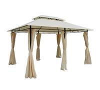 4m x 3M Metal Gazebo Canopy Party Tent Garden Pavillion Patio Shelter Pavilion with Curtains Sidewalls Beige