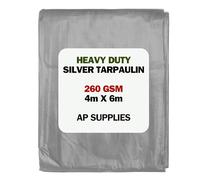 4m x 6m Silver Tarpaulin Cover - 260gsm Thick - 13ft x 20ft Waterproof, Weatherproof, Frost-Resistant, UV Protection, Universal, Multipurpose, Groundsheet, Camping, Hiking, Heavy Duty Sheet