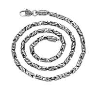 4mm 925 Sterling Silver Round Byzantine Chain Necklace with Vajra Dorje Clasp for Men 55cm