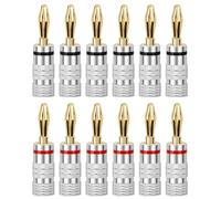 4mm Banana Plugs 6 Pairs/12 Pcs, Gold Plated Speaker Banana Plug Cable Connectors with Refined Copper Dual Secure Screw for Speaker Wire, Amplifier, Hi-Fi Receiver, Sound Systems, Home Theatre Systems