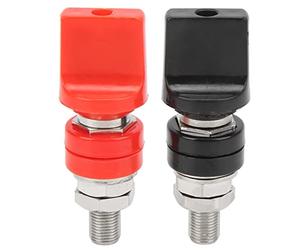 4mm Brass Binding Post M10 Thread | 100A High Current Terminal for Distribution/Solar/RV | Red & Black 2 Pack with Socket Flat Cap