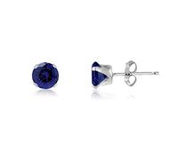 4MM Classic Brilliant Round Cut Cubic Zirconia (CZ) Sterling Silver Solitaire Birthstone Stud Earrings/Ear Studs for Women Girls - BLUE SAPPHIRE. 4-BSAP