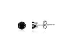 4MM Classic Brilliant Round Cut Cubic Zirconia (CZ) Sterling Silver Solitaire Stud Earrings/Ear Studs for Women Ladies Girls - Birthstone Earrings - ONYX BLACK. 4-BLCK