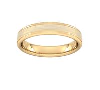 4mm D Shape Heavy Matt Centre With Grooves Wedding Ring In 18 Carat Yellow Gold - Ring Size I
