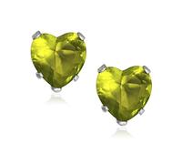 4MM Heart Cut CZ Birthstone Stud Earrings/Ear Studs for Women - 925 Sterling Silver - Peridot Green