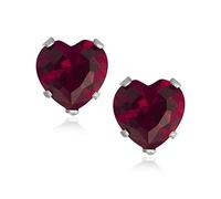 4MM Heart Cut CZ Birthstone Stud Earrings/Ear Studs for Women - 925 Sterling Silver - Ruby Red