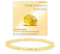 4mm Natural Crystal Healing Bracelet, Elastic Gemstone Jewellery with Yellow Crystal, Amethyst, White Crystal, Pink for Meditation and Yog (yellow)