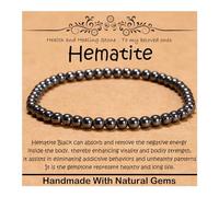 4mm Natural Healing Gemstone Bracelet Handmade Yoga Stretch Elastic Bracelet Stress Relief Crystal Jewelry for Men and Women (4mm, Hematite)