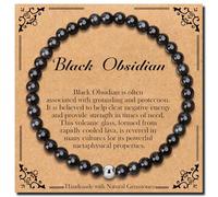 4mm Natural Stretch Black Obsidian Bracelet for Unisex, Handmade Elastic Healing Crystal Gemstone Bracelet Yoga Stress Relief Gift for Men Women