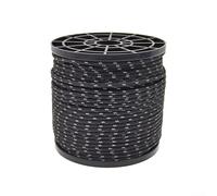 4mm Reflective Windproof Camping Rope - 50m High-Visibility Polyester & Polypropylene Rope for Tent Securing, Outdoor Survival, and Water Rescue (250kg Breaking Strength)(Black)