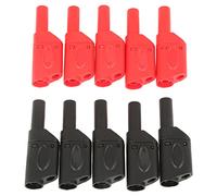 4mm Safety Stackable Banana Plug Connector Set with Fully Insulated Red and Black Brass & Plastic Cover for Electric Testing - 10 Pieces