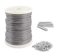 4mm steel wire, plastic coated steel cable 100m, 7x7 Strand Core Multi-Purpose Metal Cable for Gardens, Hanging, Outdoor Use, 550kg Breaking Strength with 100 Aluminum Loops