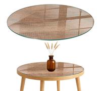 4mm Thick Toughened Glass Table Top Protector Wooden Plank Design Round 50cm