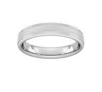 4mm Traditional Court Heavy Matt Centre With Grooves Wedding Ring In 18 Carat White Gold - Ring Size R