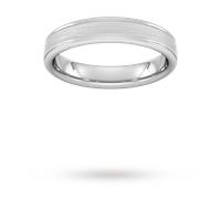 4mm Traditional Court Heavy Matt Centre With Grooves Wedding Ring In 950 Palladium - Ring Size S
