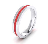 4mm Unisex Comfort Fit Sterling Silver Plain Flat Wedding Band Red Silicone Inlay Ring (V)