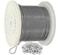 4mm vinyl coating 304 Wire Rope Stainless Steel Wire Cable 100m Length 7x7 Cross Section Breaking Load stainless steel cable with 100 Pcs Aluminum Crimping Clamps Loop Sleeve