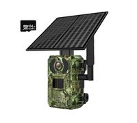 4MP 4G 6W Solar Camera Hunting Trail Camera Two Way Audio PIR Sensing Infrared Night Vision Motion Detection Wildlife Cam(Camera 64GB)