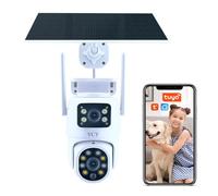 4MP WiFi Outdoor Security Camera with Battery & Solar Panel - 360° Wireless Surveillance Camera with Monitor, Alarm, Night Vision, Dual Lens & Motion Detection - Tuya App Compatible