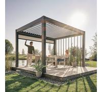 4mx3.5m Biohort Metal Pergola - Metallic Quartz Grey with Metallic Quartz Grey Roof Louvres