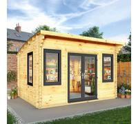 4mx3m Mercia Helios Curved Roof Log Cabin in 44m Logs - Double Glazed - 44mm Logs - UPVC Windows and Door - Grey
