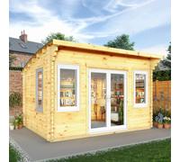 Mercia 4m x 3m Curved Roof Log Cabin (44mm) - White UPVC Windows & Doors