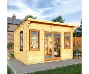 4mx3m Mercia Helios Curved Roof Log Cabin in 44m Logs - Double Glazed - 44mm Logs - UPVC Windows and Door - Oak
