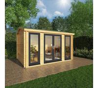 Mercia 4m x 3m Home Office Studio Log Cabin (44mm) - Grey UPVC Windows & Doors, Brown