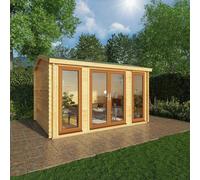 Mercia 4m x 3m Home Office Studio Log Cabin (44mm) - Oak UPVC Windows & Doors, Brown
