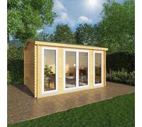 Mercia 4m x 3m Home Office Studio Log Cabin (44mm) - White UPVC Windows & Doors, Brown