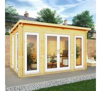 Mercia 4m x 3m Studio Pent Log Cabin (44mm) - White UPVC Windows & Doors, Brown