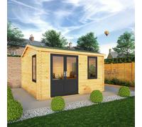 Mercia 4m x 4m Home Office Elite Log Cabin (44mm) - Grey UPVC Windows & Doors, Brown
