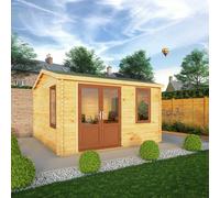Mercia 4m x 4m Home Office Elite Log Cabin (44mm) - Oak UPVC Windows & Doors, Brown