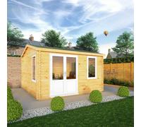 Mercia 4m x 4m Home Office Elite Log Cabin (44mm) - White UPVC Windows & Doors, Brown