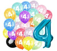 4nd Birthday Balloons Set,Blue Number 4 Balloon and 20pcs 12" Multicoloured Numbers Printed Latex Age Balloons,Birthday Balloons for Girls Boys Birthday Decorations,4nd Anniversary Party Supplies