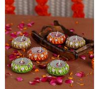 4OUR FAITH 6 Pc Matki Wax Filled Diya Set: Colorful Handpainted Terracotta Diyas for Diwali Pooja & Decoration | Natural MITTI Dia | Unique Indian Gift for Deepawali Celebrations - Multicolor