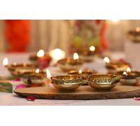 4our Faith Golden Brass Kuber Diya Deepak - Handmade Traditional Oil Lamp Set of 8 for Diwali Pooja and Home Decoration, Made of Virgin Brass Metal Perfect for Festival Celebrations - Size (2.50”)