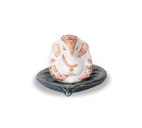 4OUR FAITH Hand painted Marble DUST FINISH Leaf Ganesh Idol | Hindu Elephant God Idol | Idol for Car dashboard, Office and Home Decor | 4 cms | Gifting Purpose (Lord Ganesha Statue) - Pack of 1
