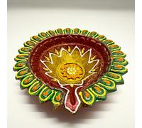 4our Faith One Large Clay Diya for Diwali Decoration & Pooja - Terracotta Traditional Mitti Diya, Handpainted in Antique Colors Diya for Rangoli, Navratri Celebrations, and Festive Home Décor