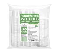 4oz (120ml) Small Disposable Plastic Portion Pots with Lids [100 Pack] - Clear Round Leakproof Deli Pot Containers for Sauce, Dips, Jelly Shots, Jello, Salad Dressing, Snack, Meal Prep & Takeaway Use