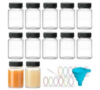 4oz Glass Shot Bottles 12 Pack, Black Screw Caps for Juicing Samples | 120ml, reusable, for liquids/ginger/wellness shots, clear glass, sample bottles