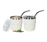 4oz Stackable Cup, Vacuum Insulated Espresso Cup Set of 2, Espresso Shot Glass for Coffee, Double Wall Stainless Steel Mini Tumbler Shot Glasses with Straw and Lid (A-white2P, 4oz)